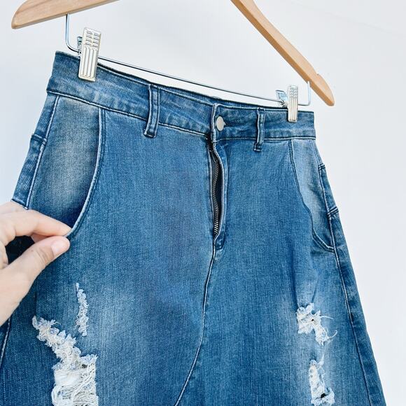 Mia Inspection Stretch Drop Crotch Harem Jeans Distressed 28 Medium Wash - Picture 5 of 9